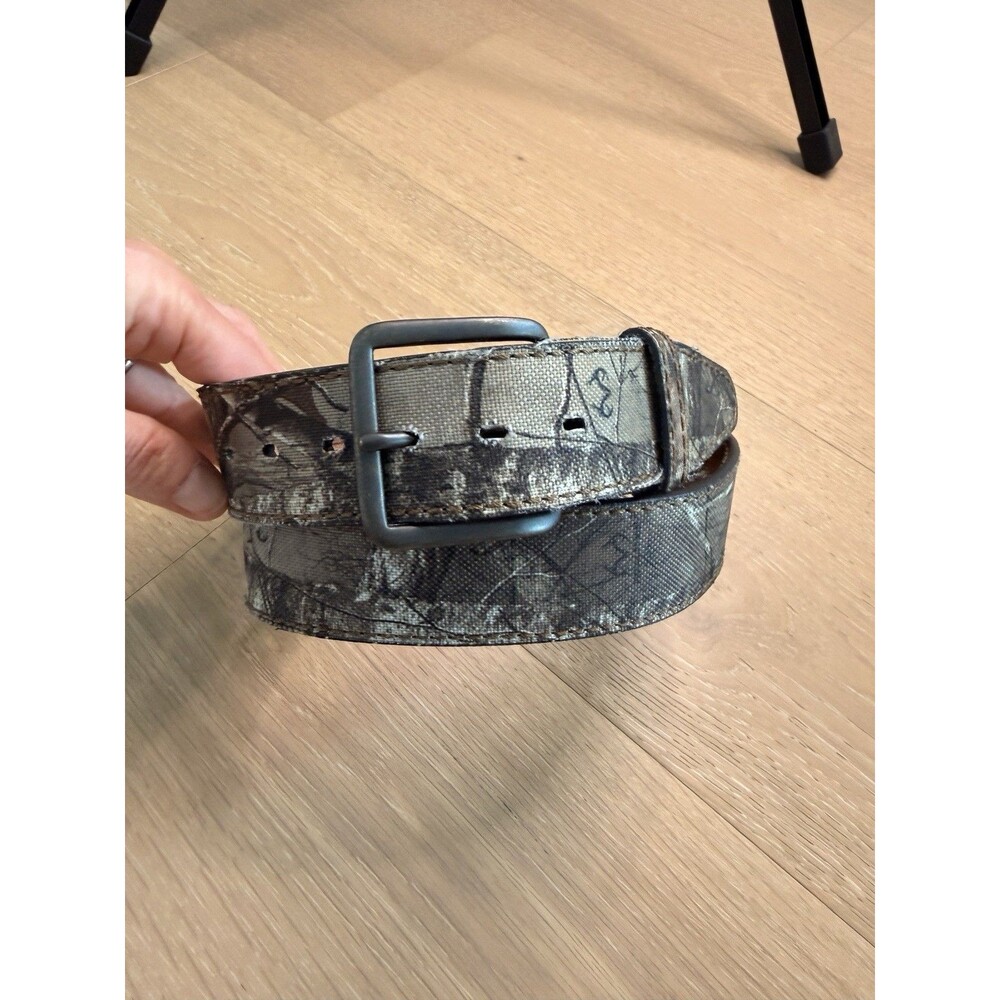 Men’s Green Camo Canvas Heavy Duty Leather Belt Size 36